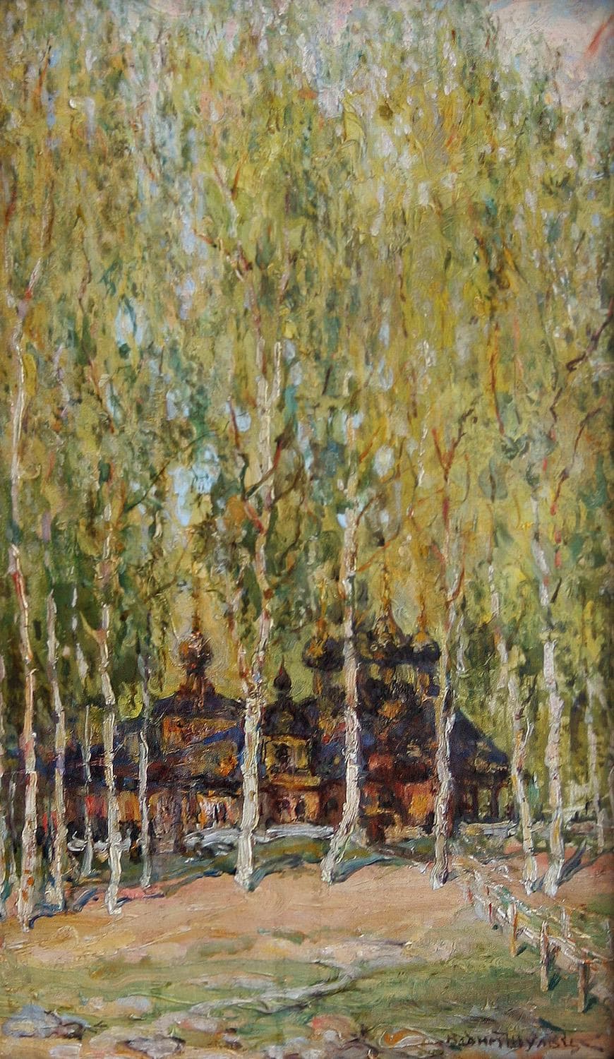 "Монастырь в лесу" - Антикварная живопись, картины