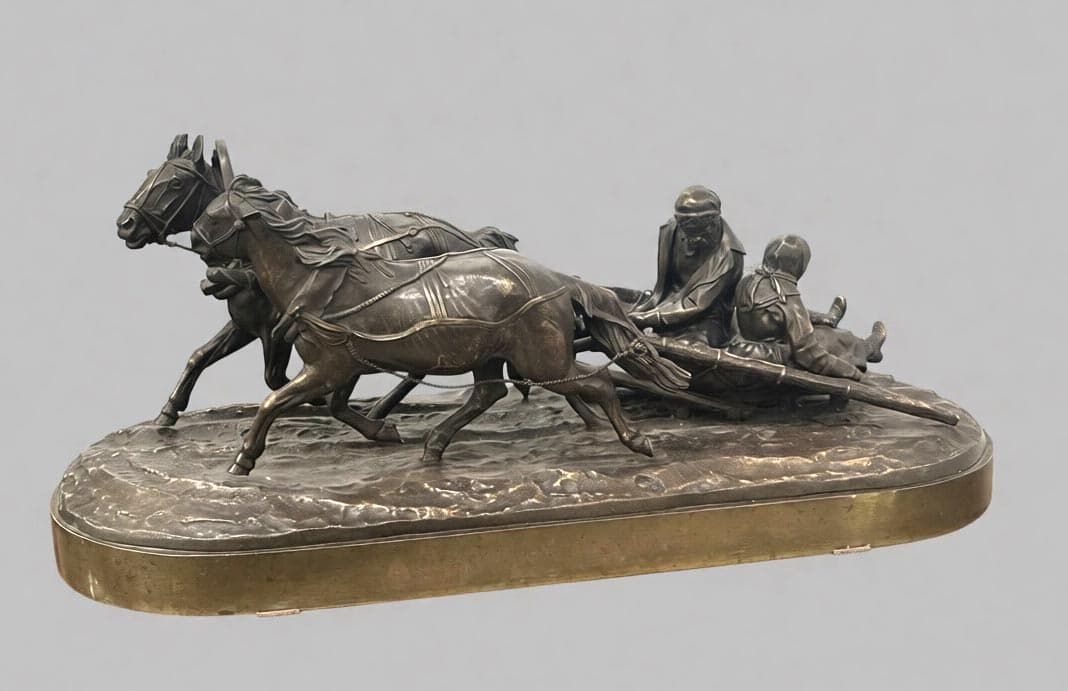 Скульптура «На санях» , автор Лансере Евгений Александрович (1848-1886), Антикварная бронза — миниатюра 1