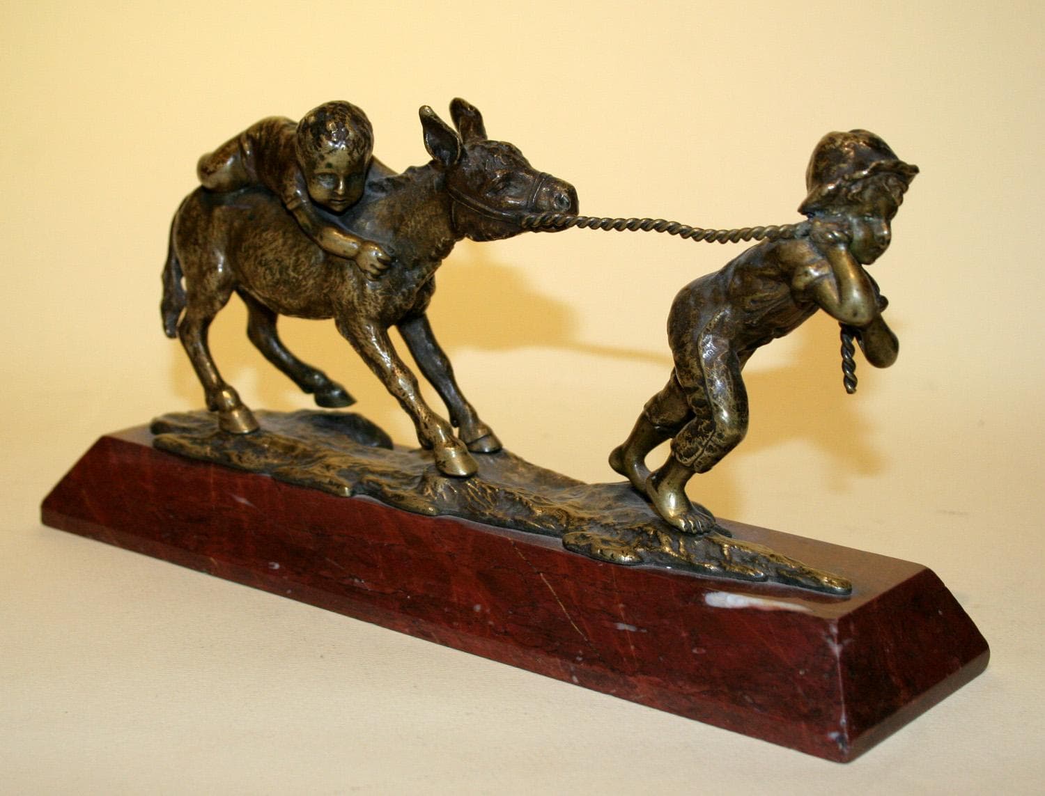 Скульптурная композиция "Дети и ослик". - Антикварная бронза