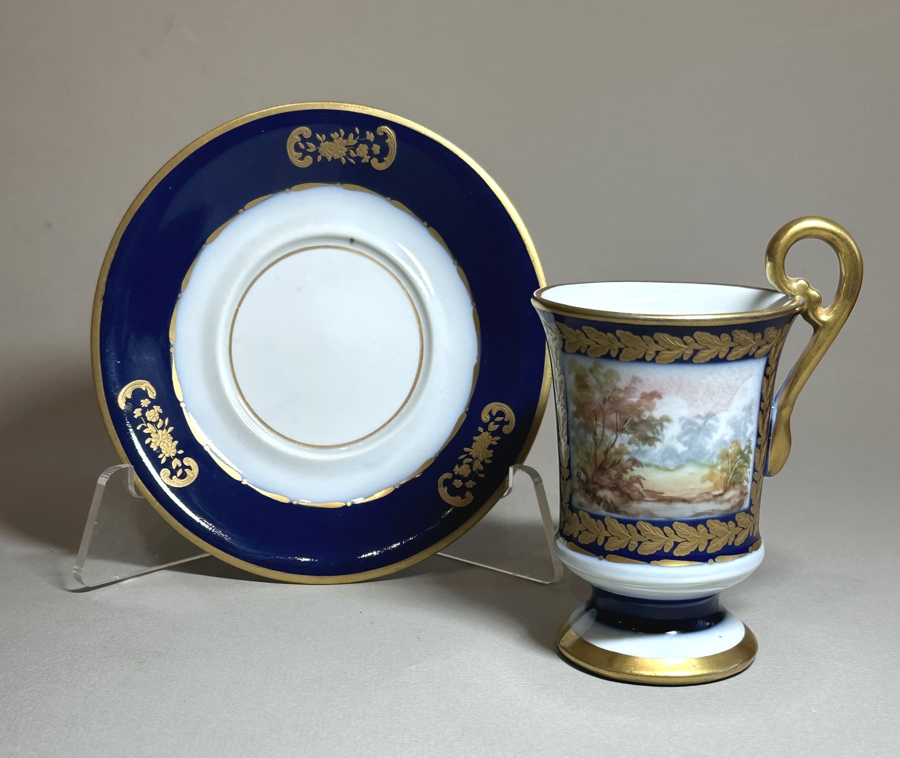 Чайная пара Пейзаж, Антикварный фарфор