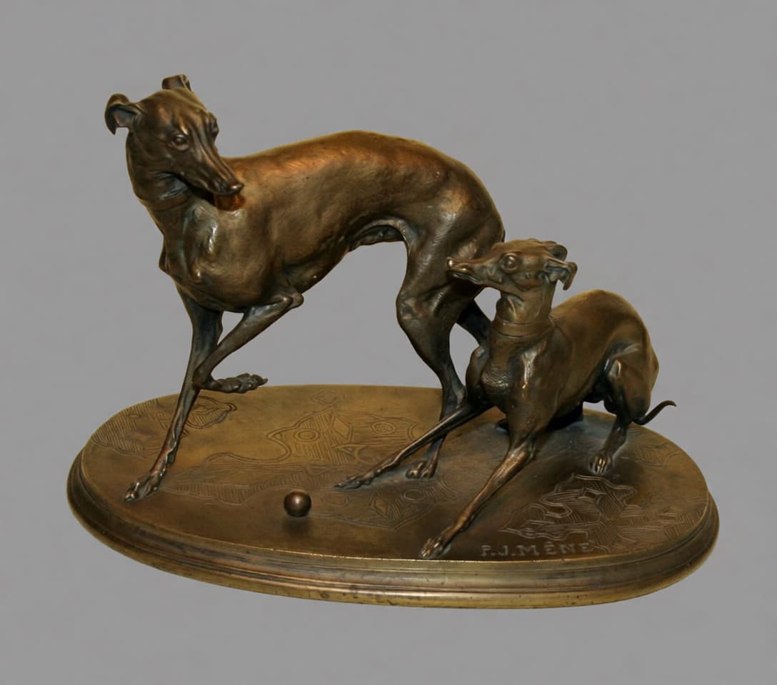 Собаки левретки, автор Мене Пьер Жюль (1810–1871) (Mene Pierre Jules , 1810-1871), Антикварная бронза