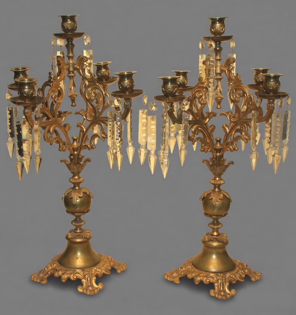 Канделябры парные на 5 свечей, Антикварная бронза