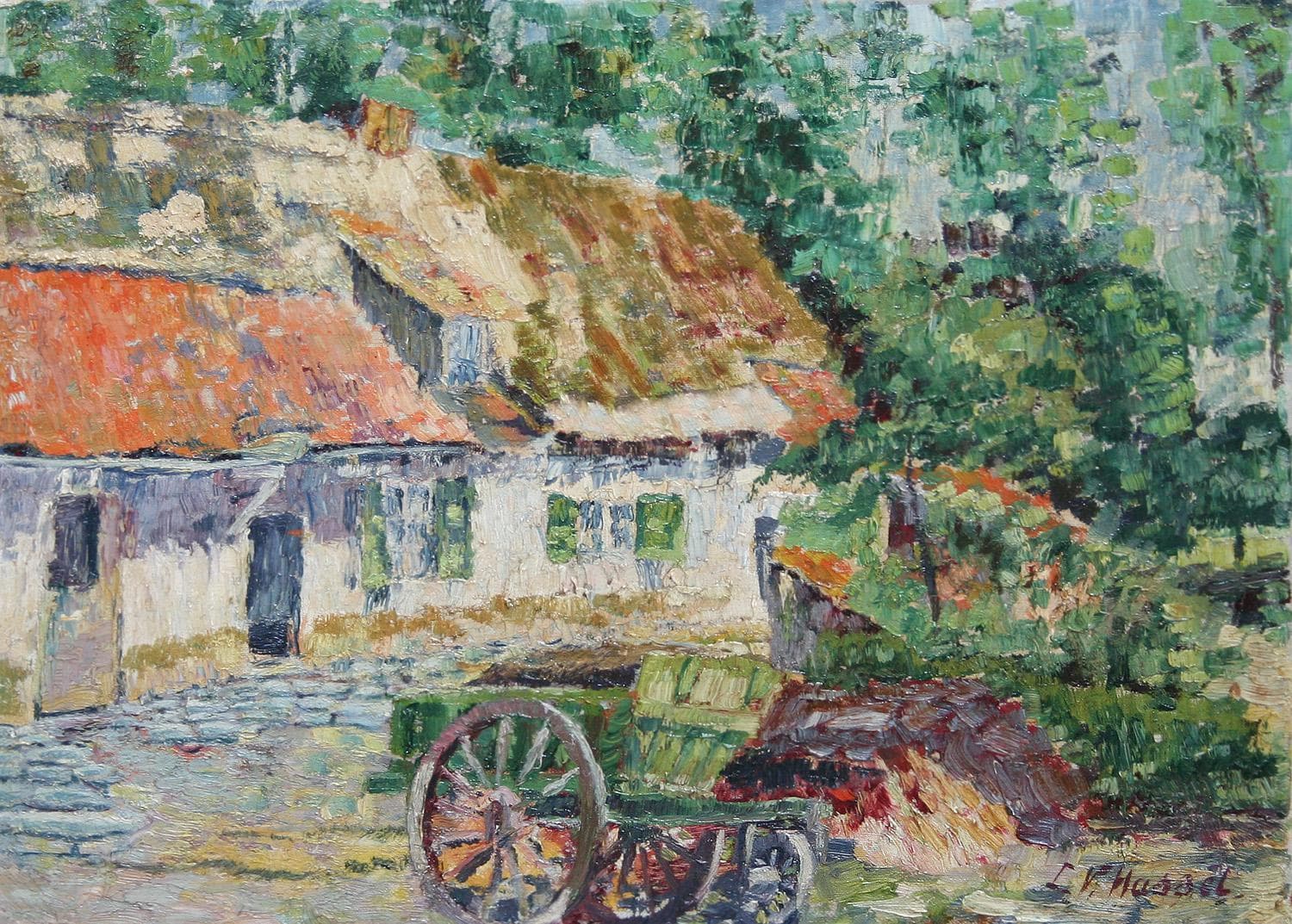 "Пейзаж с домом" - Антикварная живопись, картины