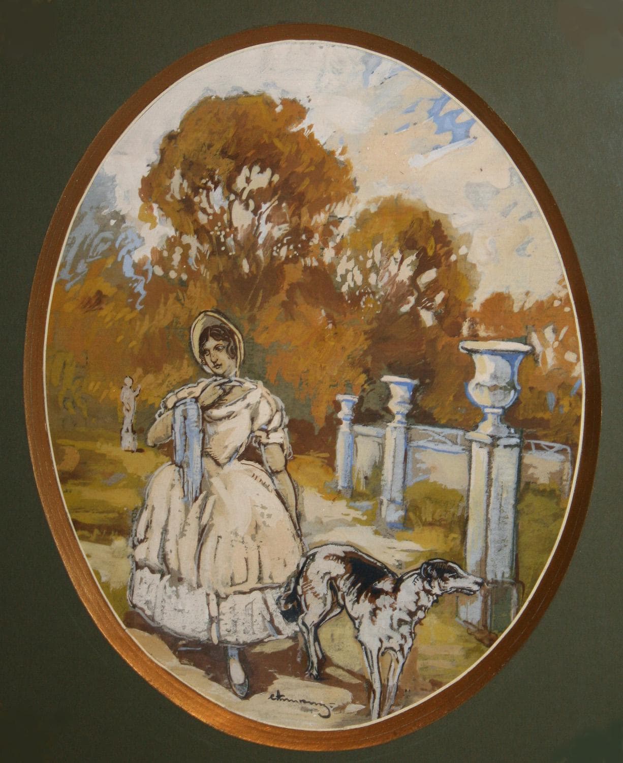 "Девушка с собакой". - Графика