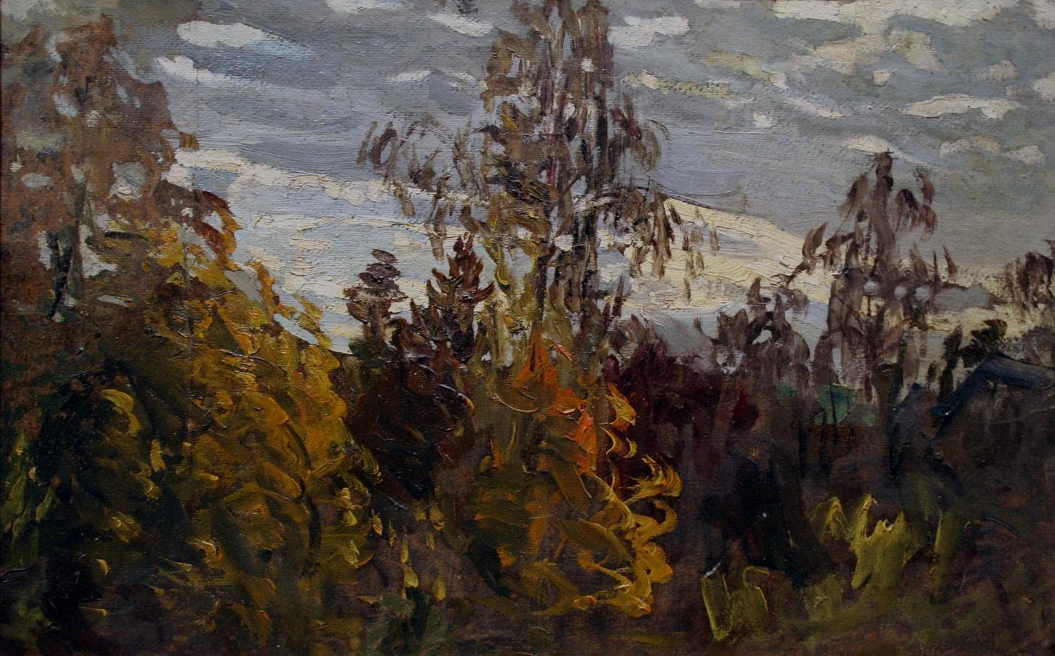 "Осенний пейзаж" - Антикварная живопись