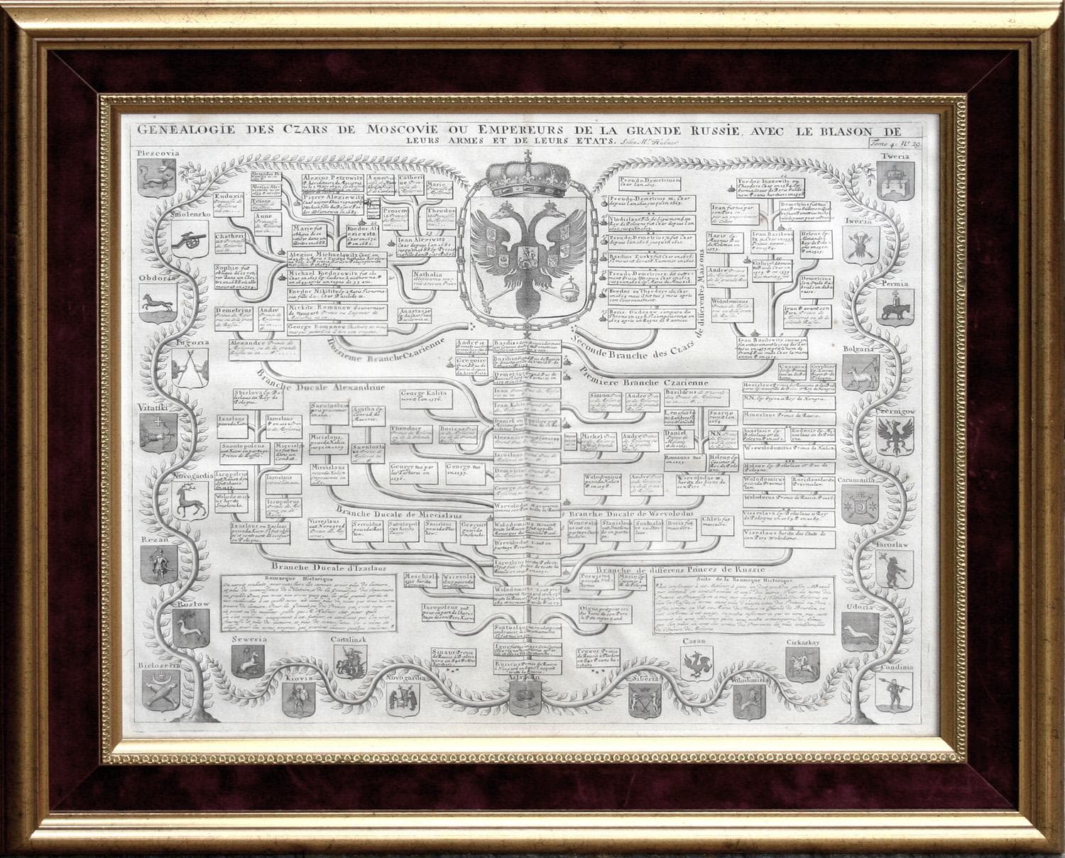 Генеалогия царей Московских, или императоров Великой России, с описанием их георбов и их владений. Gemalogie des Czars de Moscovie ou Empereurs de la Grande Russie avec le blason de leurs armes et de leurs etats. Solon Mr Hubner. - Графика