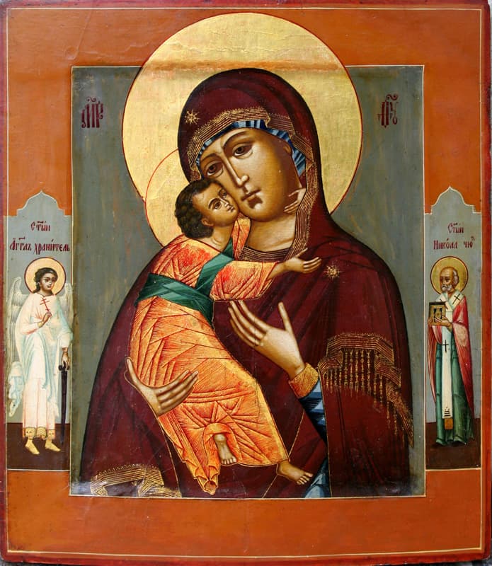 Богоматерь Владимирская, с избранными святыми на полях - Старинные иконы