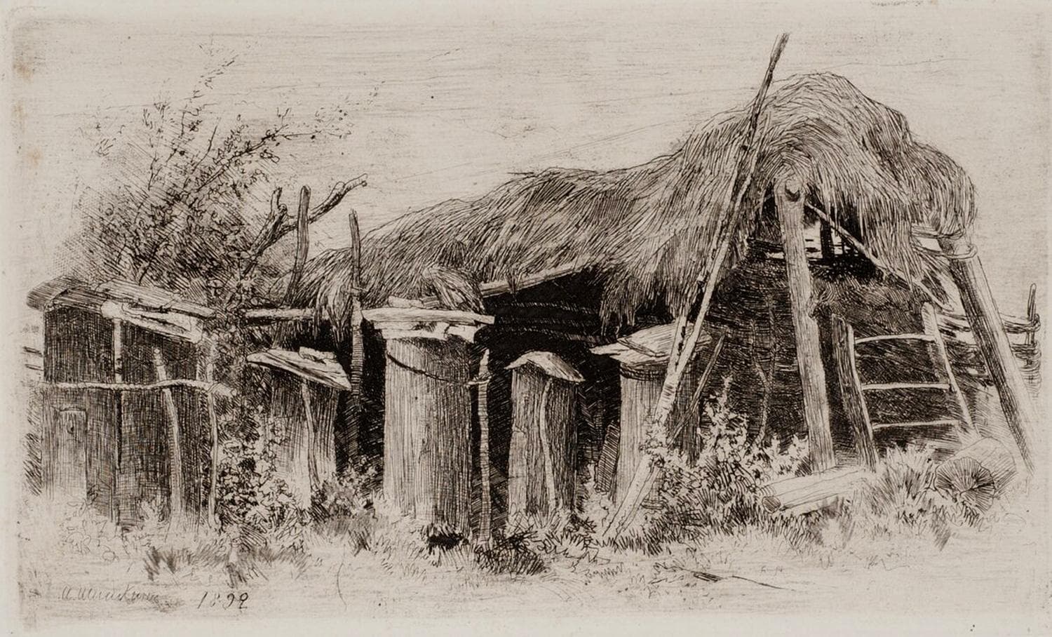 Офорт Шишкина И.И. "Ульи". - Графика